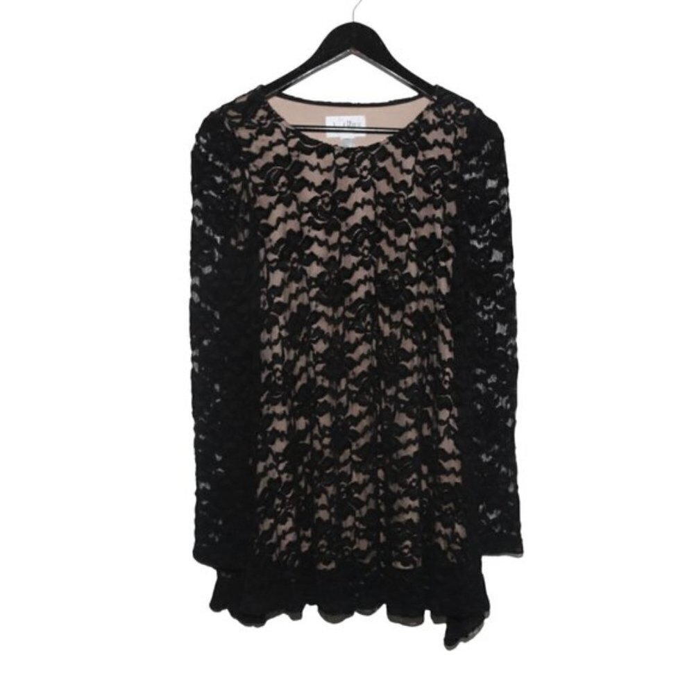 Joseph RIBKOFF Black Lace & Nude Lined Long Sleeve Tunic Blouse Top